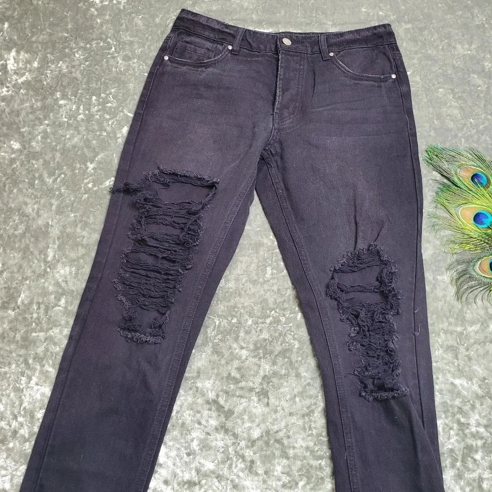 AFRM Black Distressed Button Front Jeans